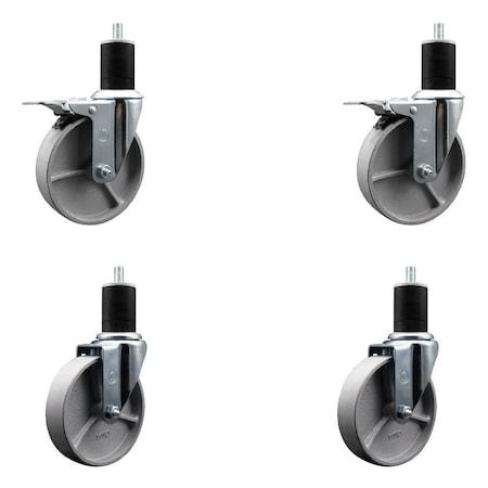 Service Caster 5'' Semi Steel Swivel 1-3/4'' Expanding Stem Caster Set 2 Total Lock Brakes, 4PK SCC-EXTTL20S515-SSR-2-S-2-134